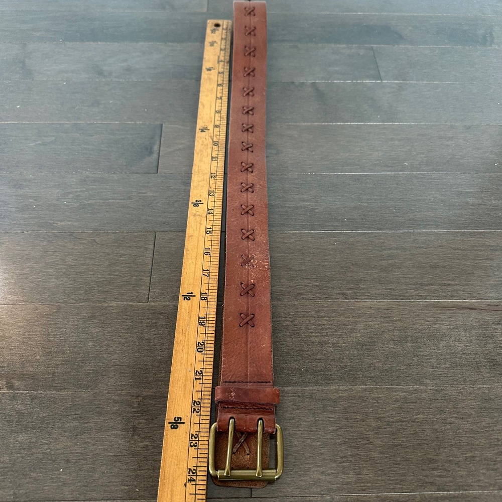 Eddie Bauer Leather Woven Stitch Belt Double Prong Western Festival Brown XL - Picture 5 of 5